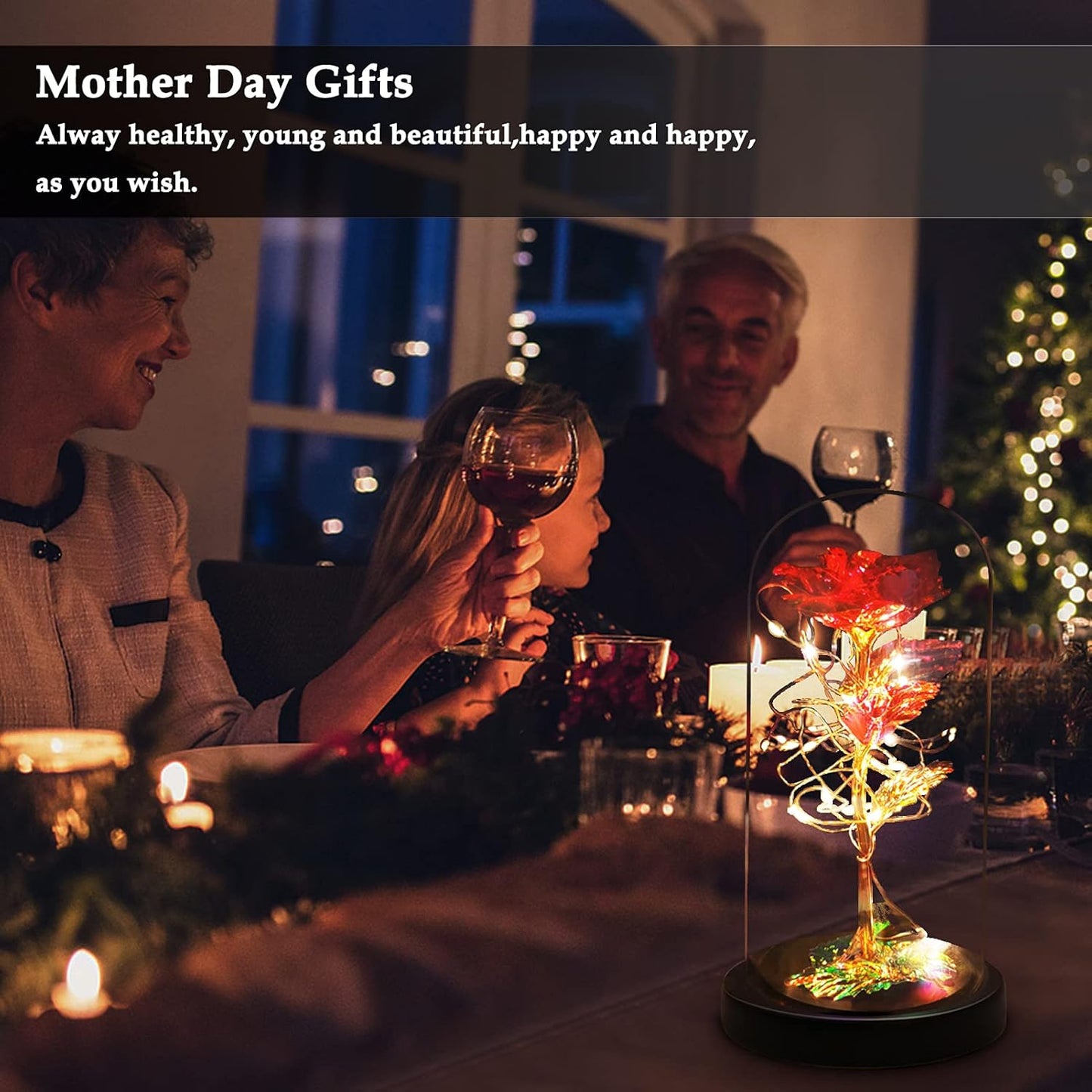 Mom Gifts for Mothers Day Rose Gifts for Mom Women Wife Girlfriend Grandma Her, Glass Artificial Forever Roses Flowers Beauty and the Beast Light Rose Present Decor for Valentines Day Thanksgiving