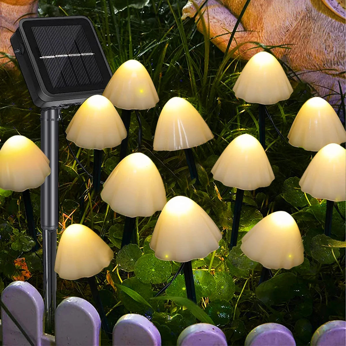 Mushroom Solar Lights, 8 Modes 12 LED Outdoor Waterproof Solar Garden Lights, Warm White Mushroom Solar Lights Landscape Pathway Lights