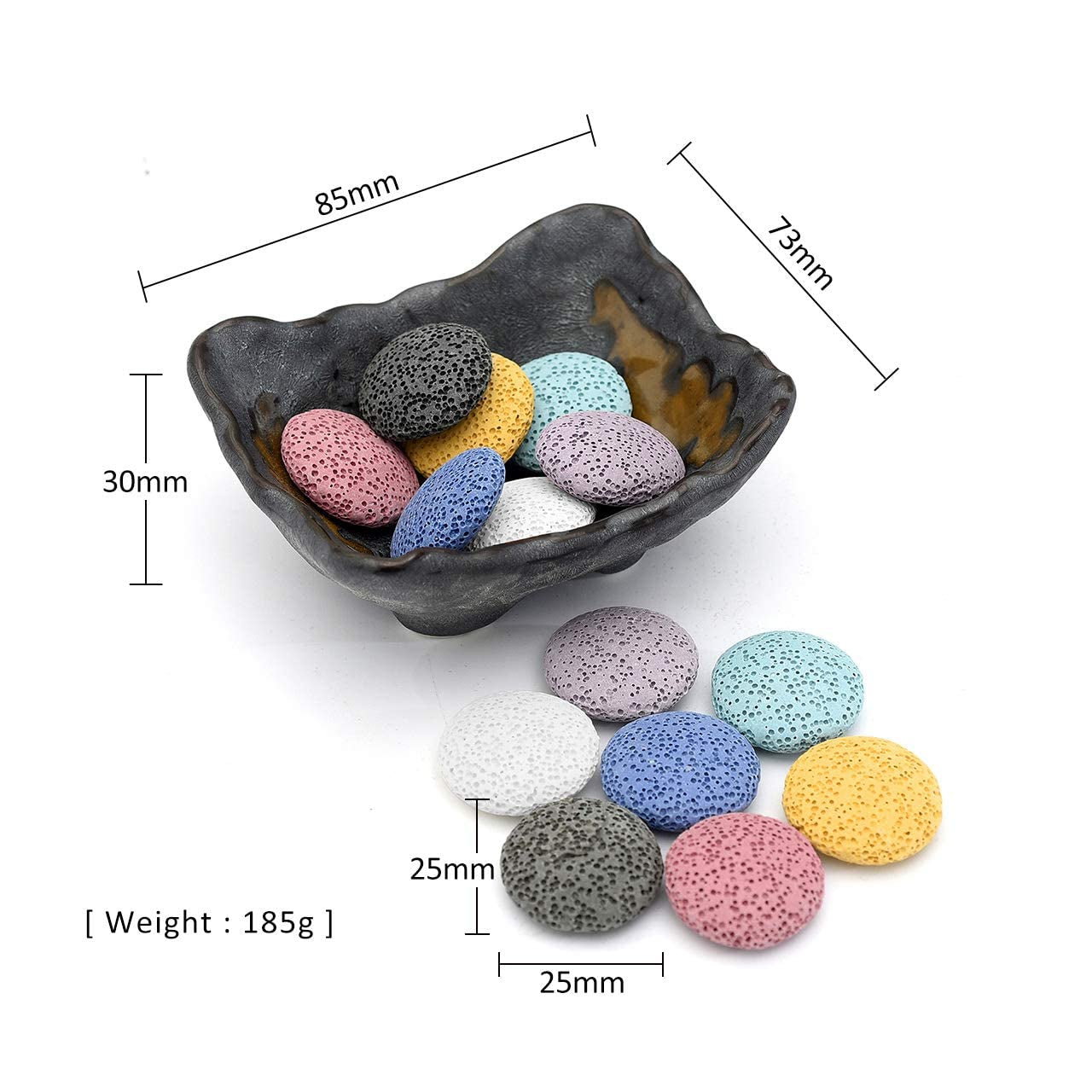 Lava Rock Stone Aromatherapy Essential Oil Diffuser Set Square Ceramic Fragrance Perfume Ware Bowl with 14Pcs round Shape Lava Stone Beads