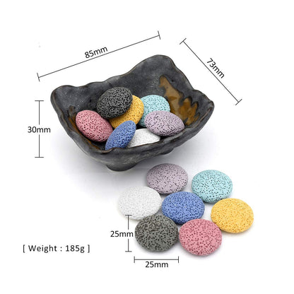 Lava Rock Stone Aromatherapy Essential Oil Diffuser Set Square Ceramic Fragrance Perfume Ware Bowl with 14Pcs round Shape Lava Stone Beads